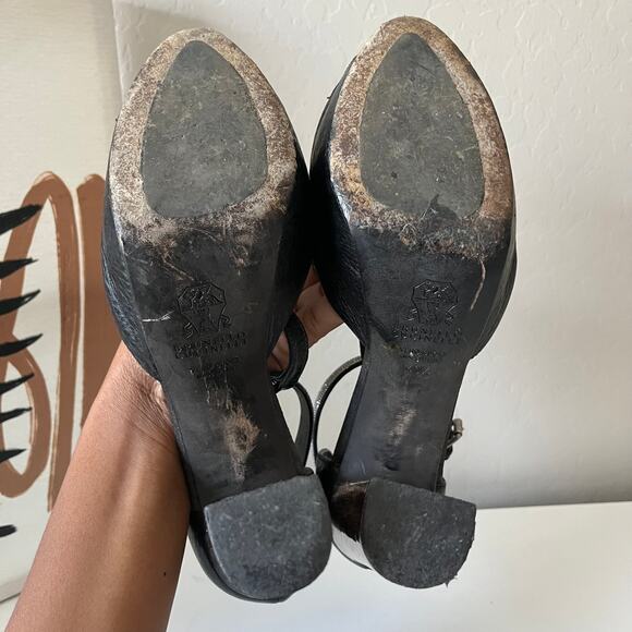 Brunello Cucinelli Black Leather Platform Block Heel Peep‎ T-Strap Sandals 40.5 - Picture 7 of 13